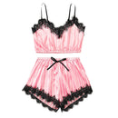 Satin Silk Pajamas Set Women Sexy Lace Sleepwear Summer Hot V-neck Sleeveless Pijamas Faux Silk Homewear Letter Print Nightwear