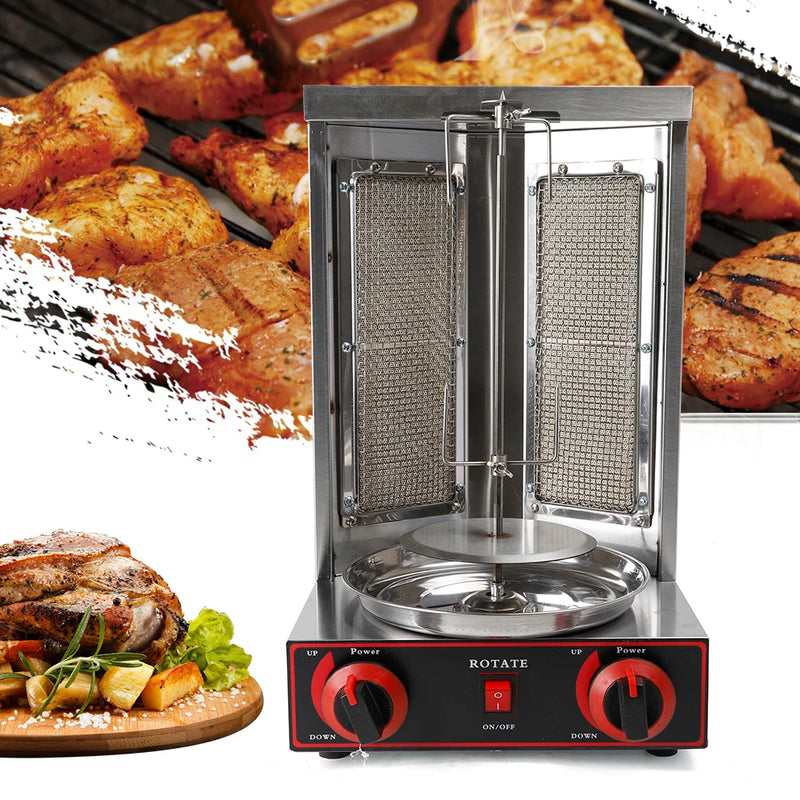 Doner Grill 3000 W LPG Kebap Grill 220 V Gas Doner Kebab Machine for Chicken Turkey Tacos Kebap, Stainless Steel, Black