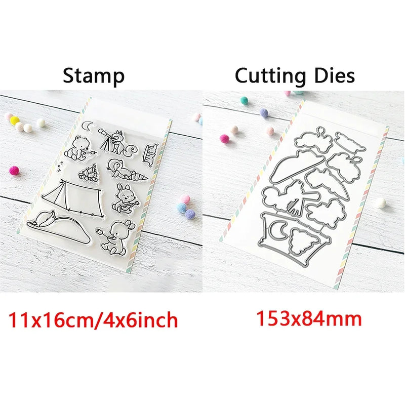 Birthday Cake Cute Frog Fox Animals Cutting Dies and Clear Stamps Bottle Thank You Words Dies For DIY Scrarpbooking Paper Craft