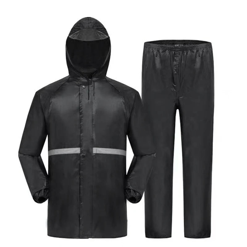 1Pcs Hooded Coat & Pant Rain Suit For Women Men Outdoor Waterproof Rain Gear With Reflective Strip Motocycle Riding Raincoat