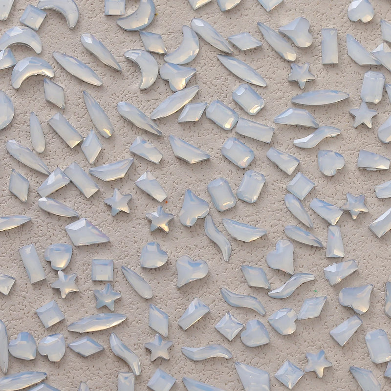 100pcs/Pack White Opal Drop Heart Mixed Shaped Resin Rhinestone Fancy Style Shiny 3D Manicure Nail Art Decoration Charms Jewelry