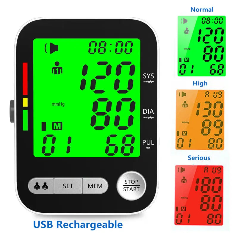 High Accurate Rechargeable Digital Sphygmomanometer Bp Monitors Electronic Tonometer Arm Cuff Blood Pressure Monitor Talking BPM