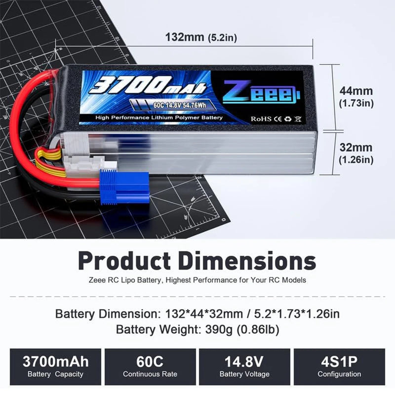Zeee 4S Lipo Battery 14.8V 60C 3700mAh Softcase with EC5 Plug for RC Cars Boat FPV Drone Battery UAV Airplane Helicopter Parts