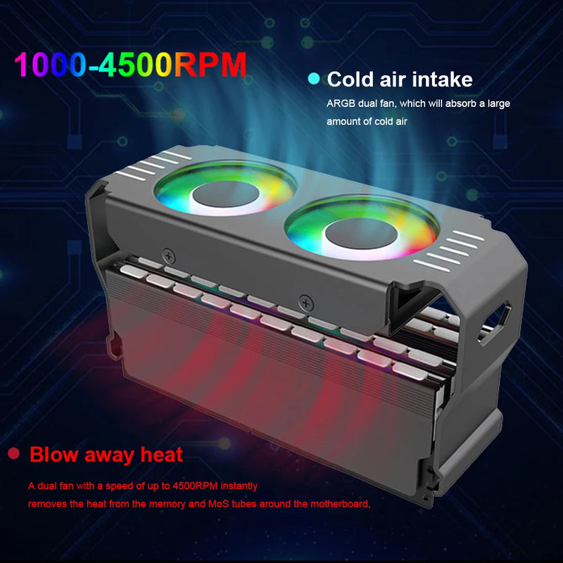 Computer RAM Memory Module Cooler PC DDR4 DDR5 Dual 120mm Fan ARGB Sync PWM Fans Aluminium RGB Cooling Radiator for DDR4 DDR5