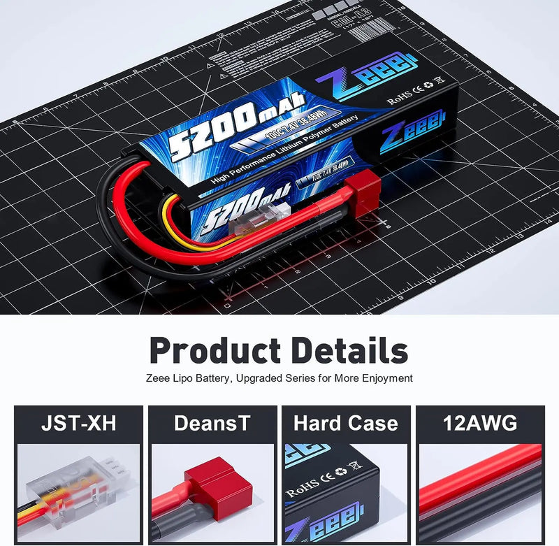 1/2 Units Zeee Lipo Battery 2S 7.4V 100C 5200mAh with Deans Connector for RC Car Truck Vehicle Buggy Losi RC Racing Models Parts