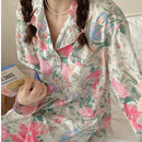 Pajamas Women's Silk Long-sleeved Pajamas Sleepwear Suit Flower Printed High-grade Ice Silk Outside Home Wear Pijamas De Mujer
