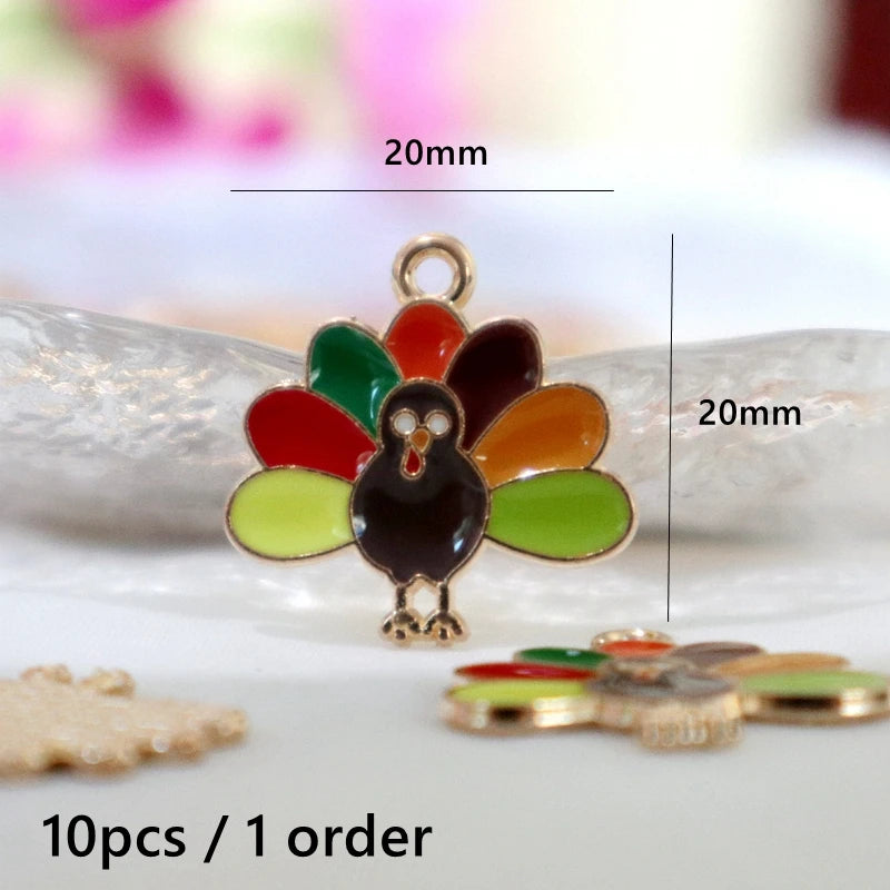 10pcs Cute Thanksgiving Turkey Food Metal Pendant Cartoon Alloy Charms DIY Necklace Bracelet Earrings Jewelry Keychain Accessory