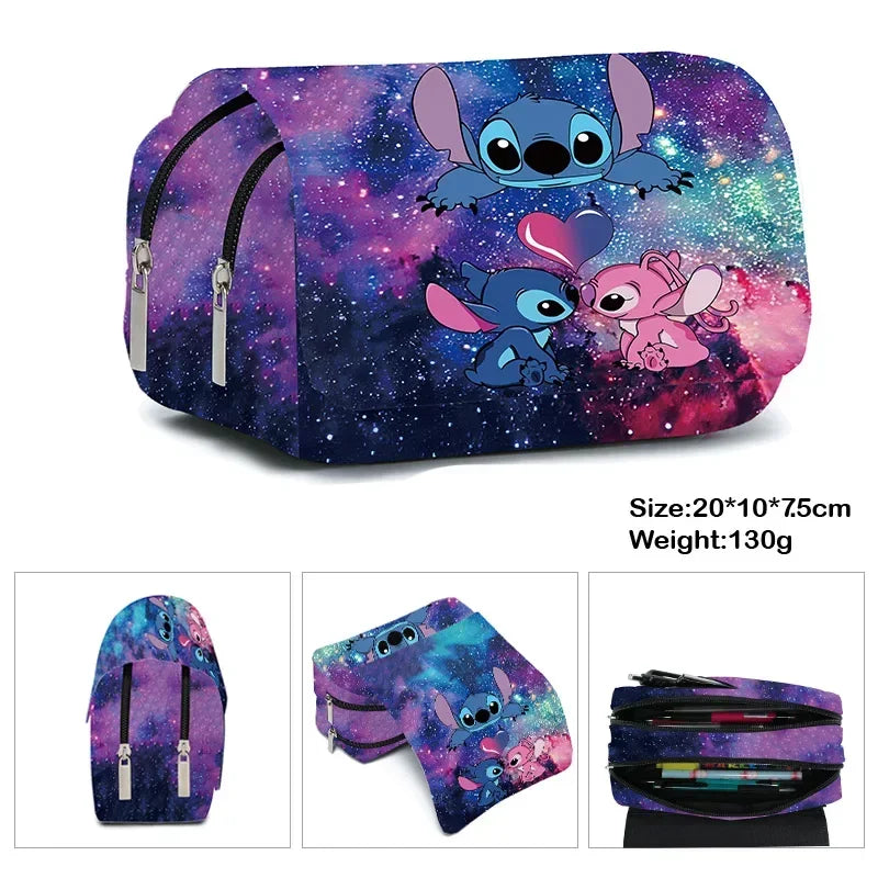 HOT Stitch Fully Printed Flap Pen Bag Stationery Box Pencil Case Primary and Secondary Anime Kawaii Cartoon School Bag Mochila