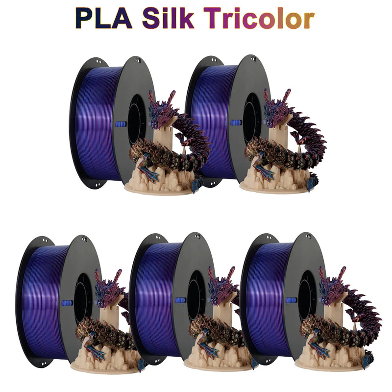 Tri-Color Dual-Color Silk Rainbow PLA Filament 1.75mm Accuracy+/-0.03mm 3D Printer Filament Compatible with Most FDM Printers
