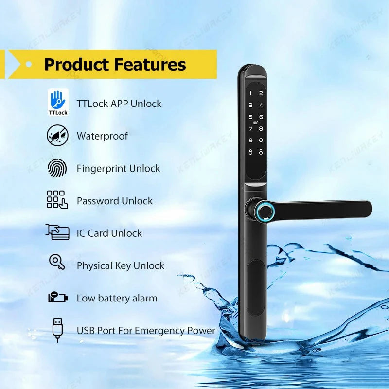 Waterproof Ttlock Outdoor Aluminum Sliding Door Lock Fingerprint Bluetooth APP Digital Password Biometric Electronic Smart Lock