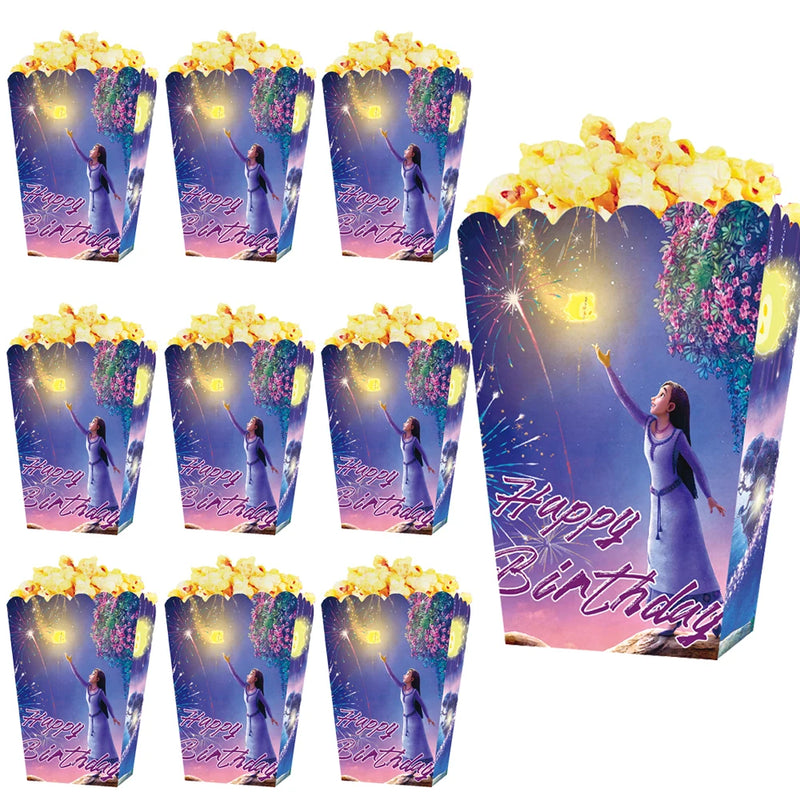 Disney Wish Popcorn Boxes Asha Birthday Party Decorations Treat Box for Princess Theme Baby Shower Party Supplies for Girls