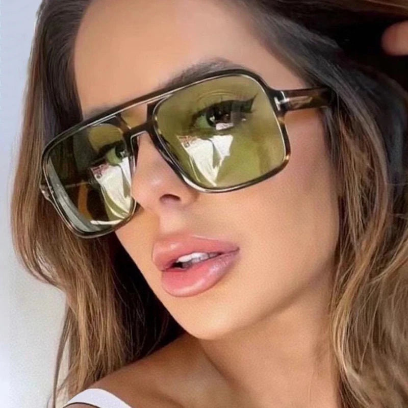 SO&EI Retro Double Bridges Square Women Luxury Sunglasses Fashion Clear Ocean Lens Shades UV400 Men Sun Glasses