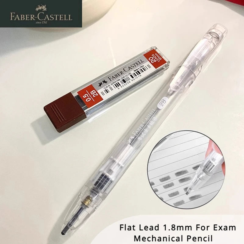 FABER CASTELL Flat Lead 1.8mm For Exam Mechanical Pencil 2B Set With Refills, Eraser Draft Drawing Art Sketching Calligraphy