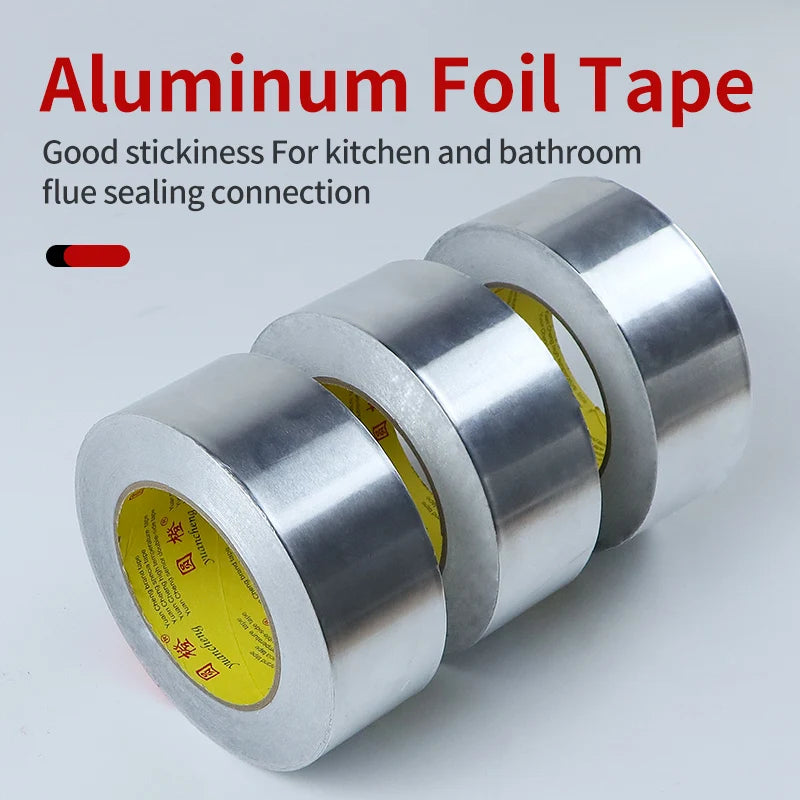 1roll High temperature resistant aluminum foil tape, waterproof and oil-proof, flame-retardant and sun-proof, hand-tearable