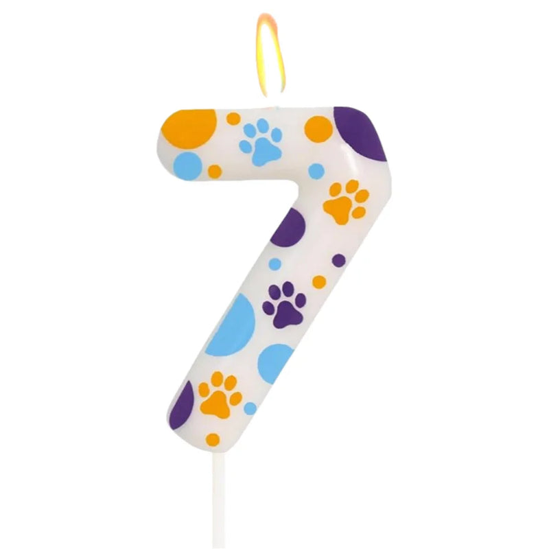 Blue Dog Paw Themed Birthday Candles, Number 2 Paw Print Birthday Party Supplies, 2.76 inch Paw Cake Topper Decorations, Birthda