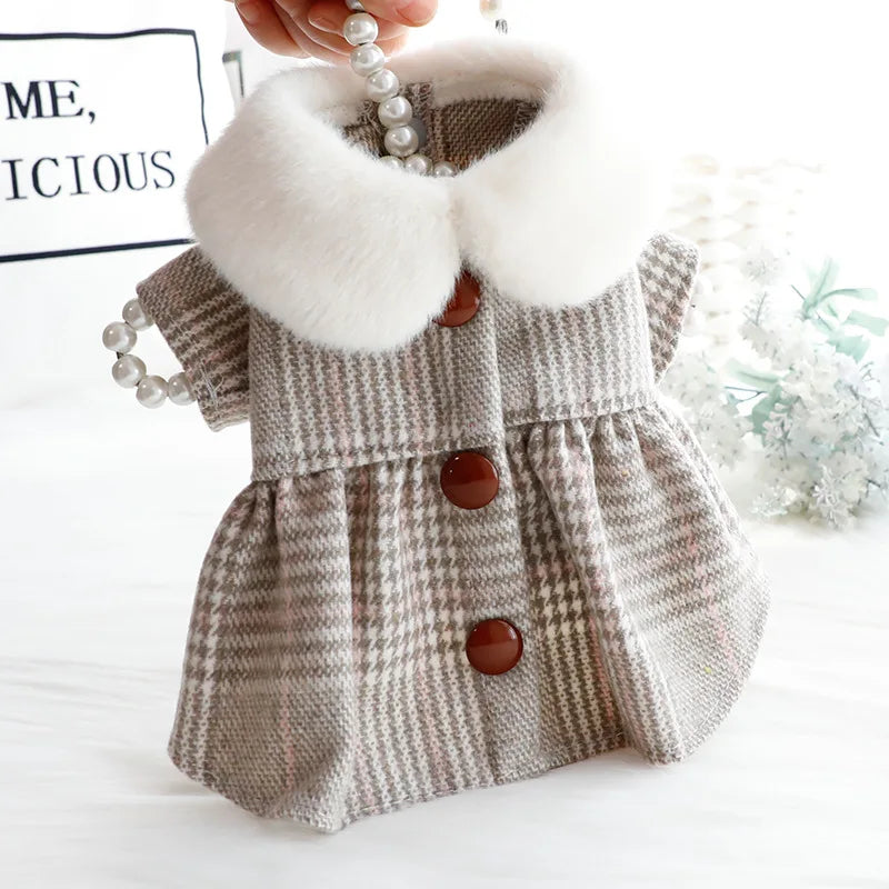 Autumn and Winter Princess Style Dog Dresses, Chocolate Bean, Wool Pet Skirt, Cute, Small and Medium Sized Dog, Puppy Skirts