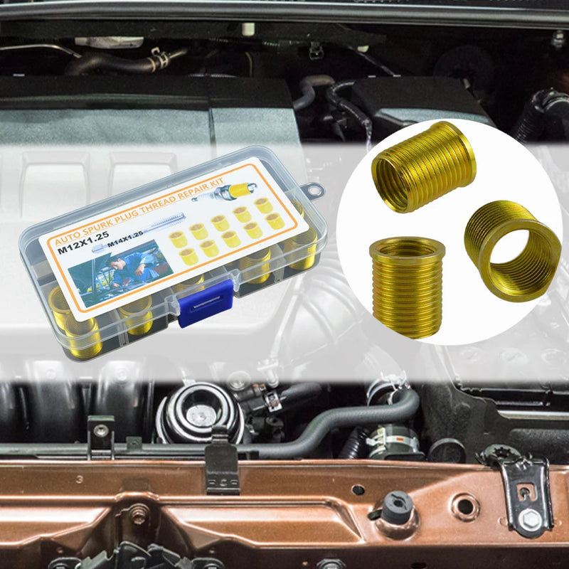 Spark Plug Thread Repair Kit M12x1.25 Inserts and M14x1.25 Tap Kit Cylinder Head Rethreaded Kit for Automotive Engine