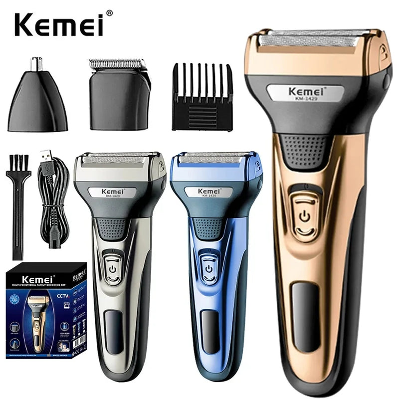 Kemei 3 In 1 Powerful Electric Shaver Facial Body Hair Trimmer Beard Shaving Machine Razor Nose Ear Hair Trimmer for Men KM-1429