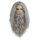 Dumbledore Wigs Synthetic Hair Long Curly Wavy Wizard Grey Wig and Beard for Men Cosplay Accessory Party Halloween Dress Costume