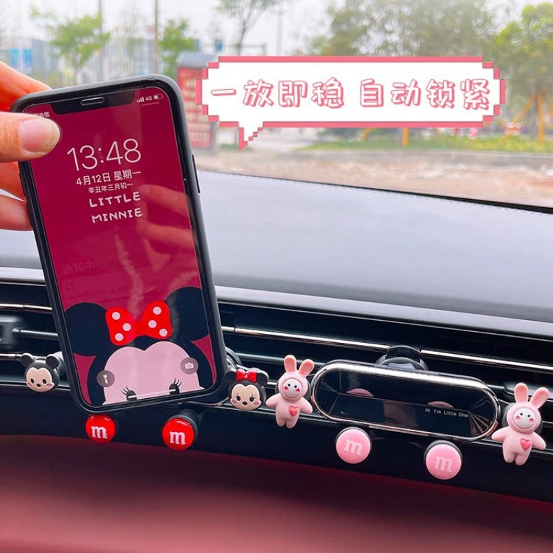 Disney Cartoon Car Phone Holder Anime Mickey Minnie Ornament Auto Air Outlet Mobile Phone Holder Cute Decor Accessories