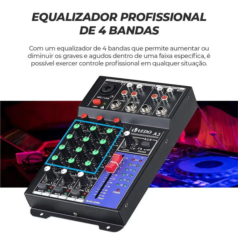 VEDO 3-Channel Professional Portable Sound Mixer Console Computer Input 48v Power Model Number Certification Origin Mixing A3