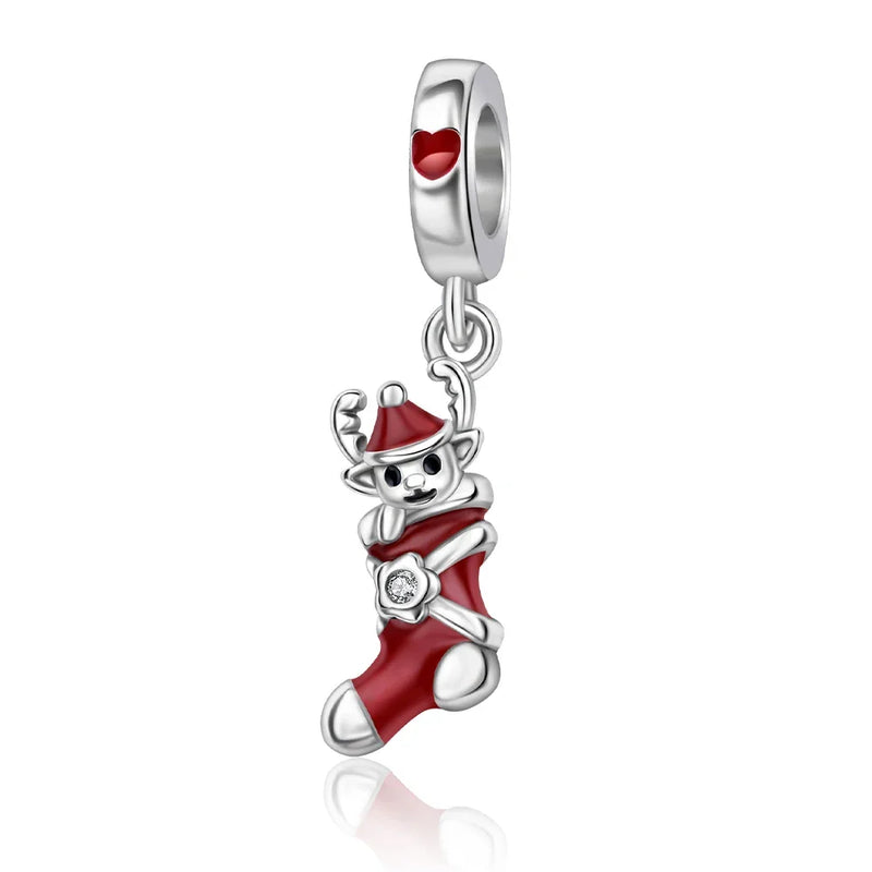 Sterling Silver 925 Christmas Theme Series Santa Claus Charm Carrying Gifts for Women Diy Bracelet Necklace Jewelry Making Gift