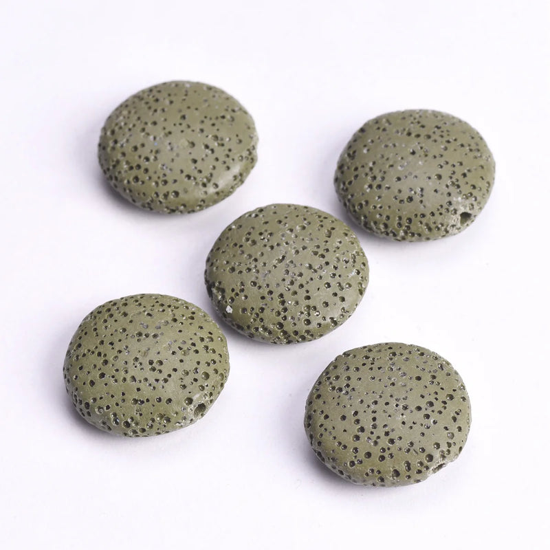 5pcs Natural Volcano Lava Stone Flat Round 20mm 27mm 32mm Loose Crafts Beads lot for Jewelry Making DIY Earring Findings