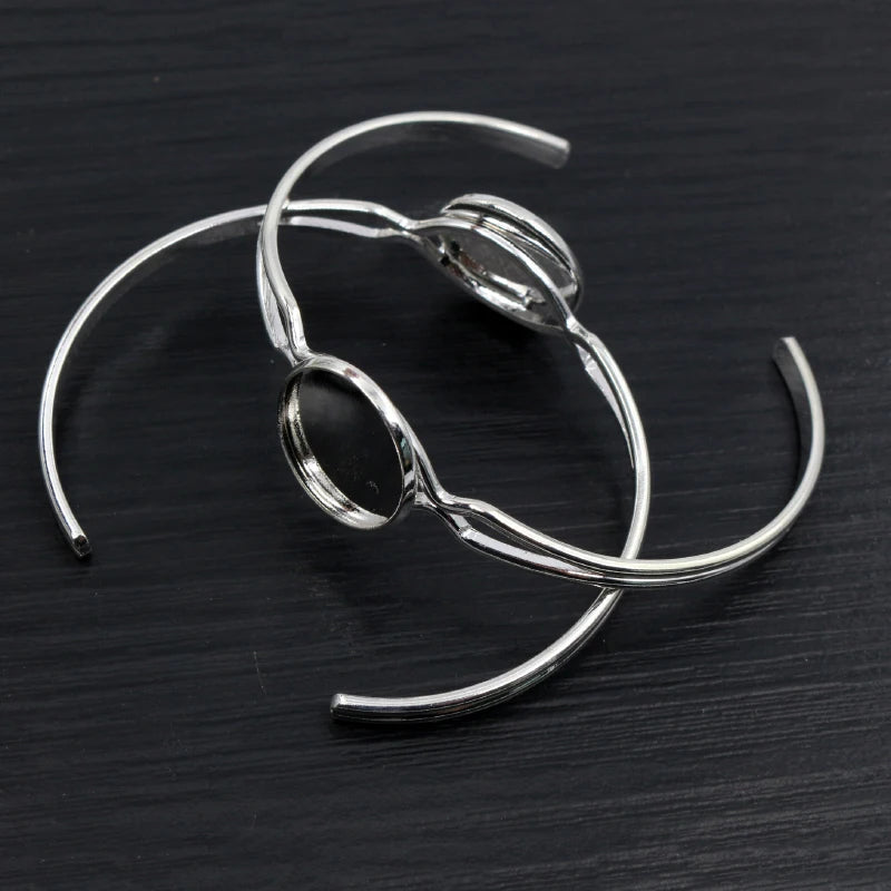 New High Quality 2pcs 16mm Silver Plated Children bracelet Cameo Bangle Base Bracelet Blank Setting Cabochon Cameo N6-28