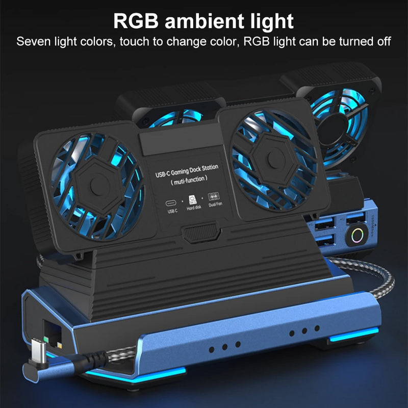 Docking Station Dual Cooling Fan 4K@60Hz 4 USB Ports PD100W Gigabit Ethernet for Steam Deck & Lenovo Legion GO
