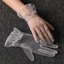 Retro Spring Summer Women Short Tulle Gloves White Black Wedding Gloves Stretchy Lace Full Finger Mittens Mesh Translucent Glove