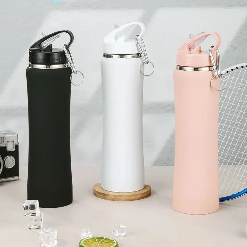 750ml  Double-layer Stainless Steel Water Bottle with Straw Outdoor Sports Large-capacity Portable Tumbler Thermos Cup