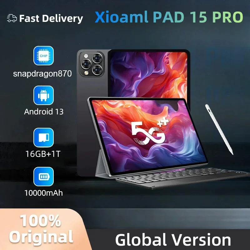 Global Version Original Pad 15 Pro Tablet PC Android 13 Snapdragon 870 16GB 1TB 10.1 Inch 5G Dual SIM Phone Call Google Play Mi