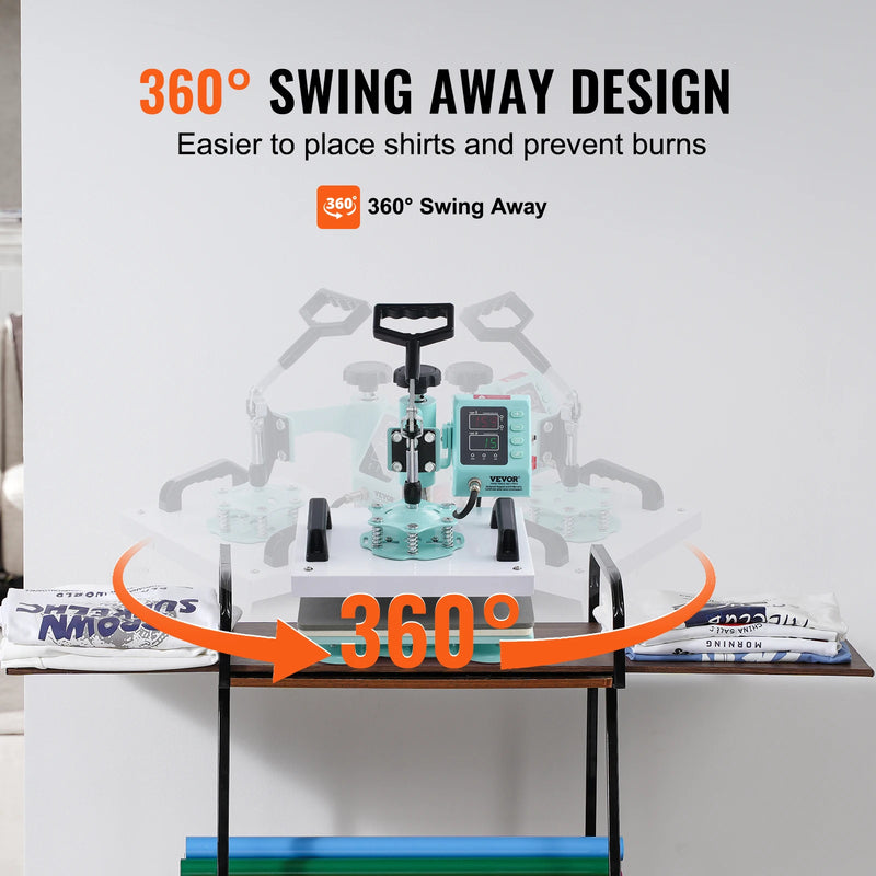 VEVOR Heat Press 12x10inch 360°Swing Away T-Shirt Fast Even Heating Digital Precise Control Heat for T-Shirts Pillows Bags Green