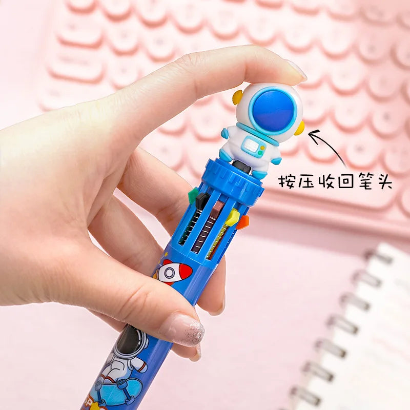 10Pcs/Lot Cartoon Astronaut 10-color Ballpoint Pen Kawaii Student 10 Colors Ball Point Pen for Writing Office School Supplies