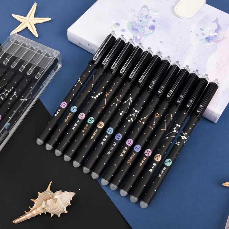 12 Pcs/Set Constellation Erasable Gel Pens School Office Writing Tools Kawaii Neutral Pen Stationery Gift 0.5mm Black Blue Ink