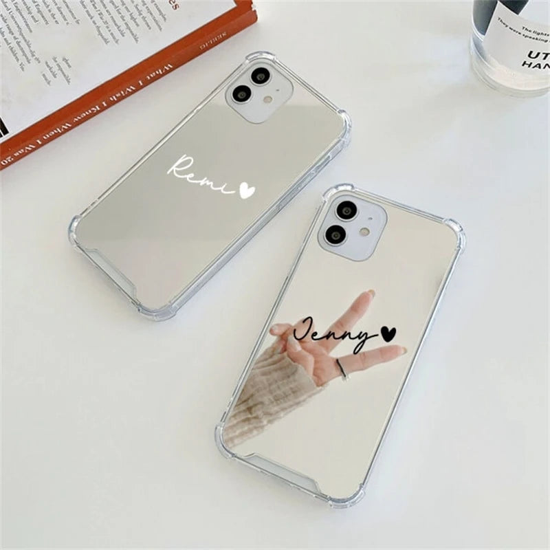Custom Heart Name Protective Mirror iPhone Case Custom Silicone cover for iPhone 15 14 13 12 Pro 11 7 8 X XS Max XR Phone Cover