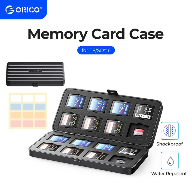 ORICO Micro SD Card Holder 16 Slots Memory Card Storage Case Protector for SD/ CF / Micro SD /SSD Shockproof Card Organizer