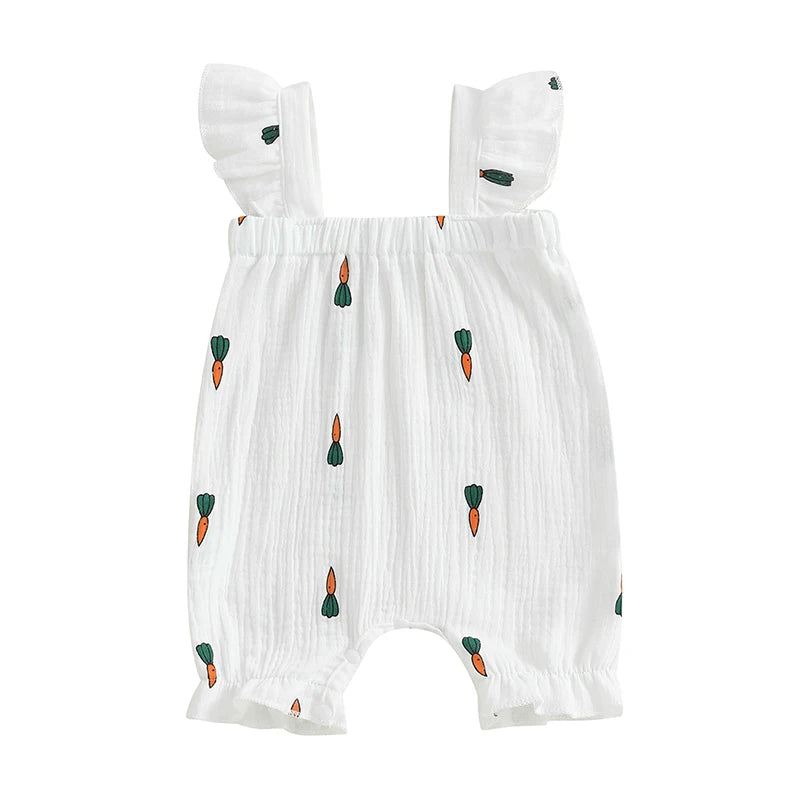 Toddler Boys Easter Outfits Bunny Print Short Sleeve Rompers Summer Clothes Jumpsuits with Carrot Applique