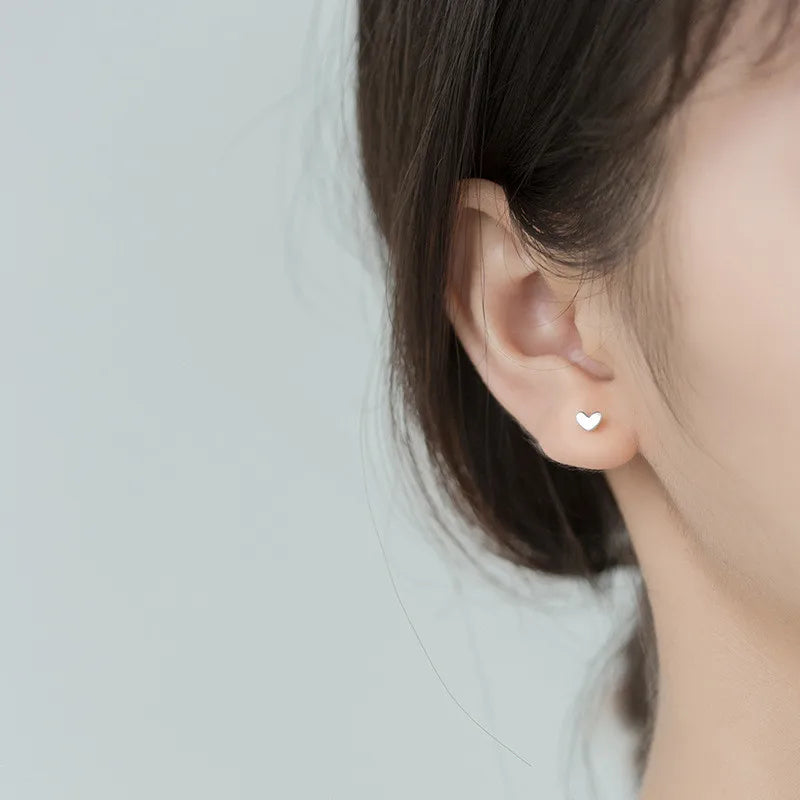 Trendy Minimalist Real 100% 925 Sterling Silver Mini Small Love Heart Stud Earrings for Women Student Teen Jewelry Gift
