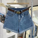 2022 Summer New Ins Trendy Denim Shorts Women's Casual Loose-Fit High-Waisted Curved Edge Student A- Line Wide-Leg Pants