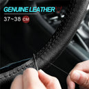 14.5" to 15" Steering Wheel Cover with Needle Thread DIY Hand Stitching Genuine Cowhide Leather Punched Breathable Car Styling