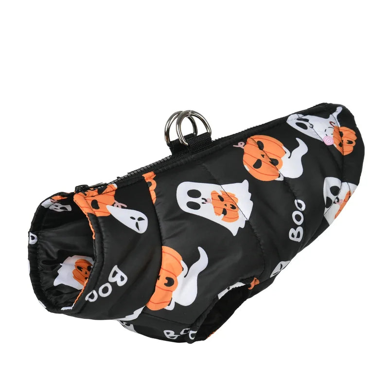 Halloween Pet Dog Costume Winter Warm Clothes For Small Medium Dogs Cat Funny Pumpkin Print Jacket Puppy Vest Coat Festival Gift