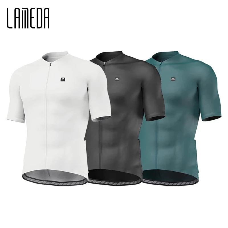 LAMEDA Men's Cycling Jersey Moisture Wicking Short Sleeve Full Zipper Bike Road Biking Shirts for Men MTB Jersey with 3 Pockets