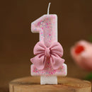 2th Birthday Candles Number 2 Candles with Pink Glitter Bow Happy Birthday Cake Topper Decoration for Party Celebrations