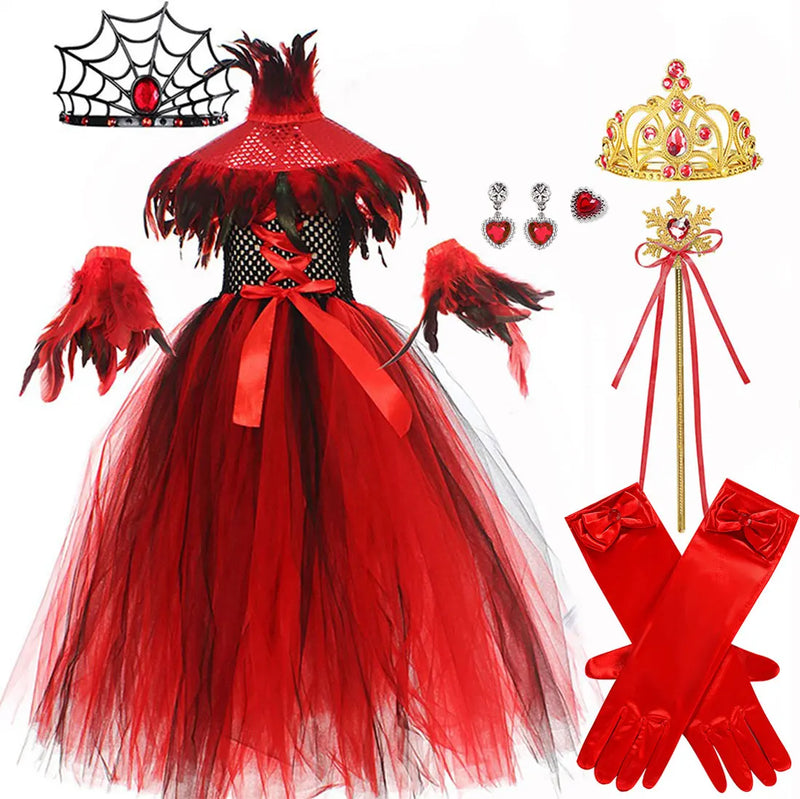 New Halloween Vampire Costume for Girls Devil Witch Gothic Puffy Mesh Clothes Demon Vampires Queen Cosplay Carnival Party Dress