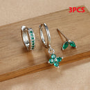 3PCS Stainless Steel Gold Color Four Flower Hoop Earrings Set for Women Elegant Zircon Pendant Huggies Piercing Trendy Jewelry