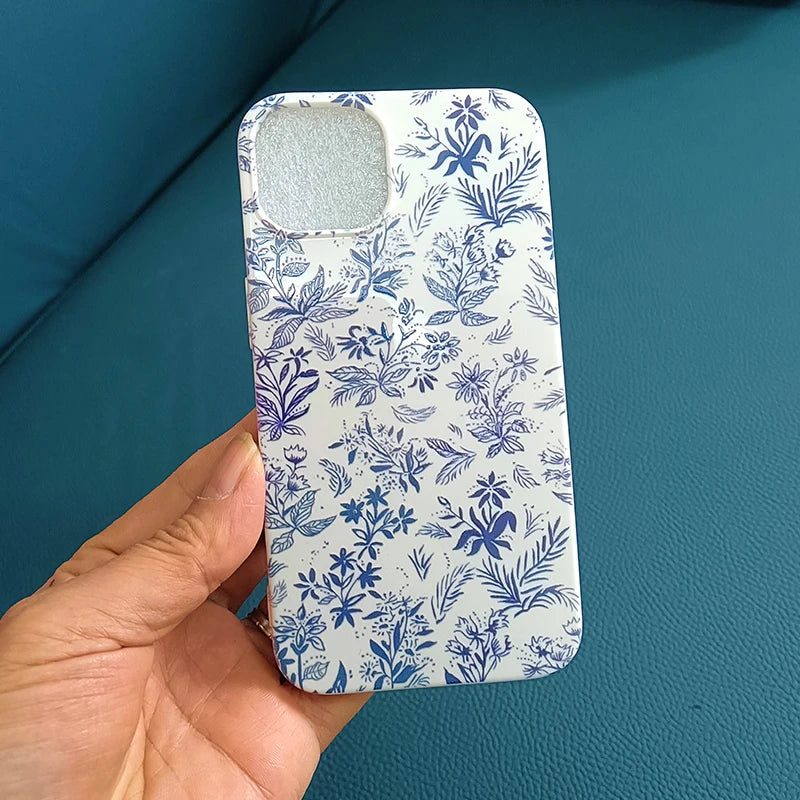Cute Blue And White Porcelain Floral Phone Case For iPhone 15 14 13 Pro Max 11 12 XR XS 7 8 Plus SE2 Retro Shockproof Bag Cover