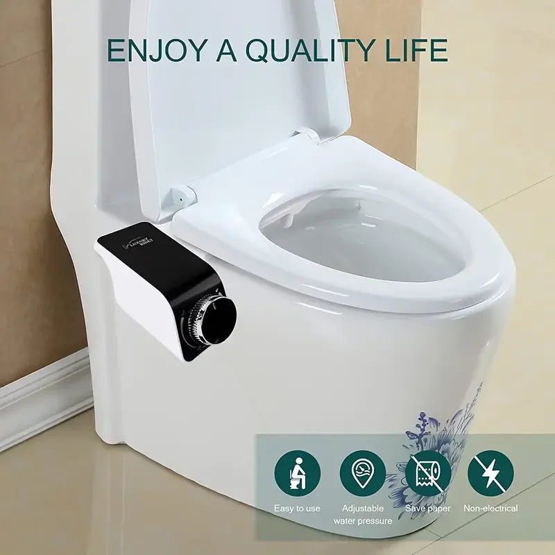 Bidet Hot Cold Warm Water Bidet for Toilet Seat Smart Non-Electric UltraSlim Bidet Self Cleaning Dual Nozzle Adjustable Pressure