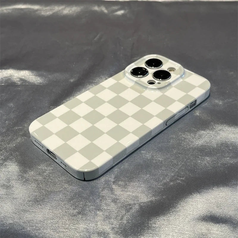 Simple Checkerboard Phone Case For IPHONE 16 15 14PRO MAX 13 13 PRO 13 PRO MAX 14 14PLUS 14PRO Acrylic Hard Mobile Phone Cases