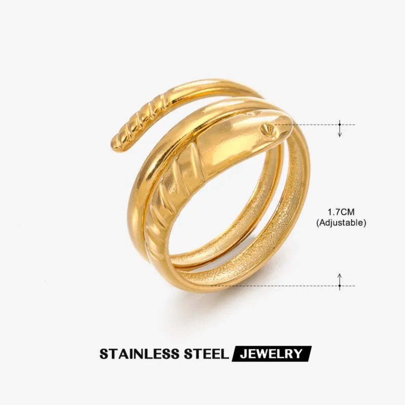 ANENJERY Stainless Steel Gold Color Snake Shape Ring for Women Personality Vintage Open Finger Ring Jewelry Accessory